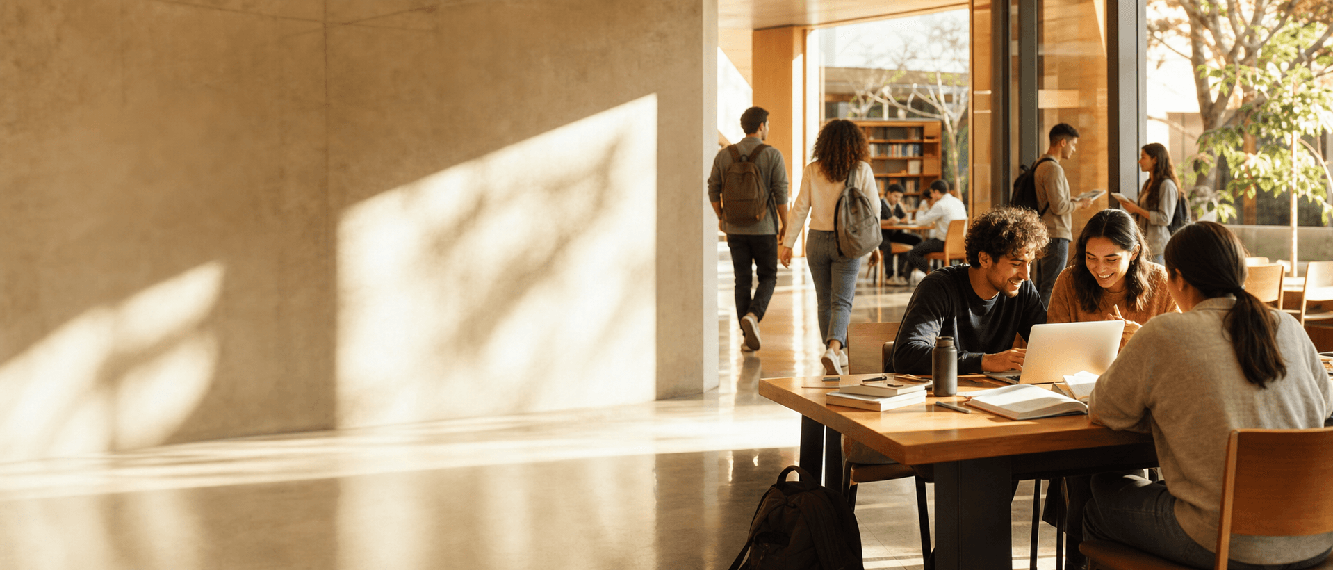 Étudiants qui étudient et circulent dans un campus chaleureux